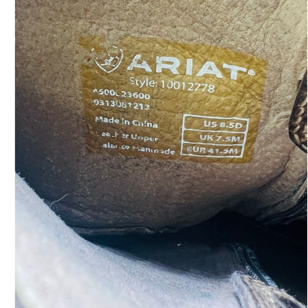 🤠 Ariat men 8.5D Camo Western Cowboy Work Boots Distressed Leather Outdoor - Picture 8 of 9
